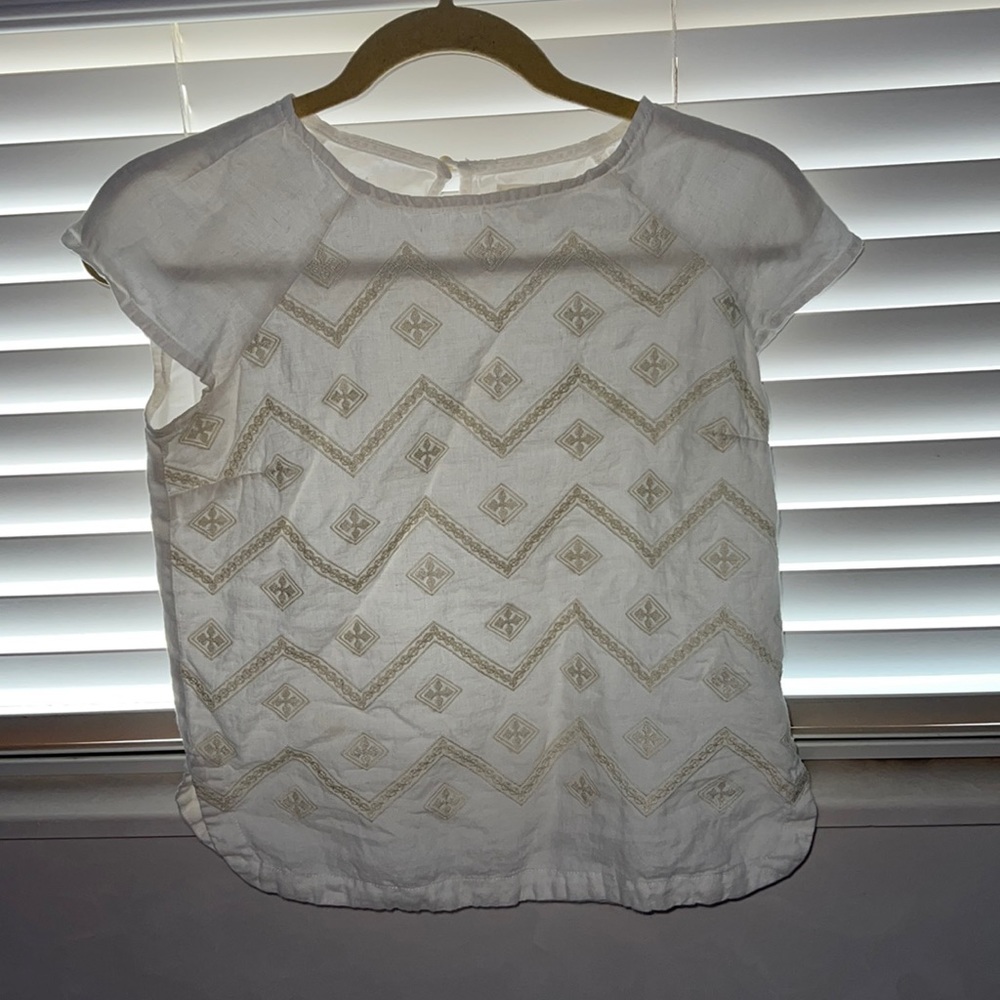 Madewell Cream Sheer 100% linen Embroidered Crop Top Size XS